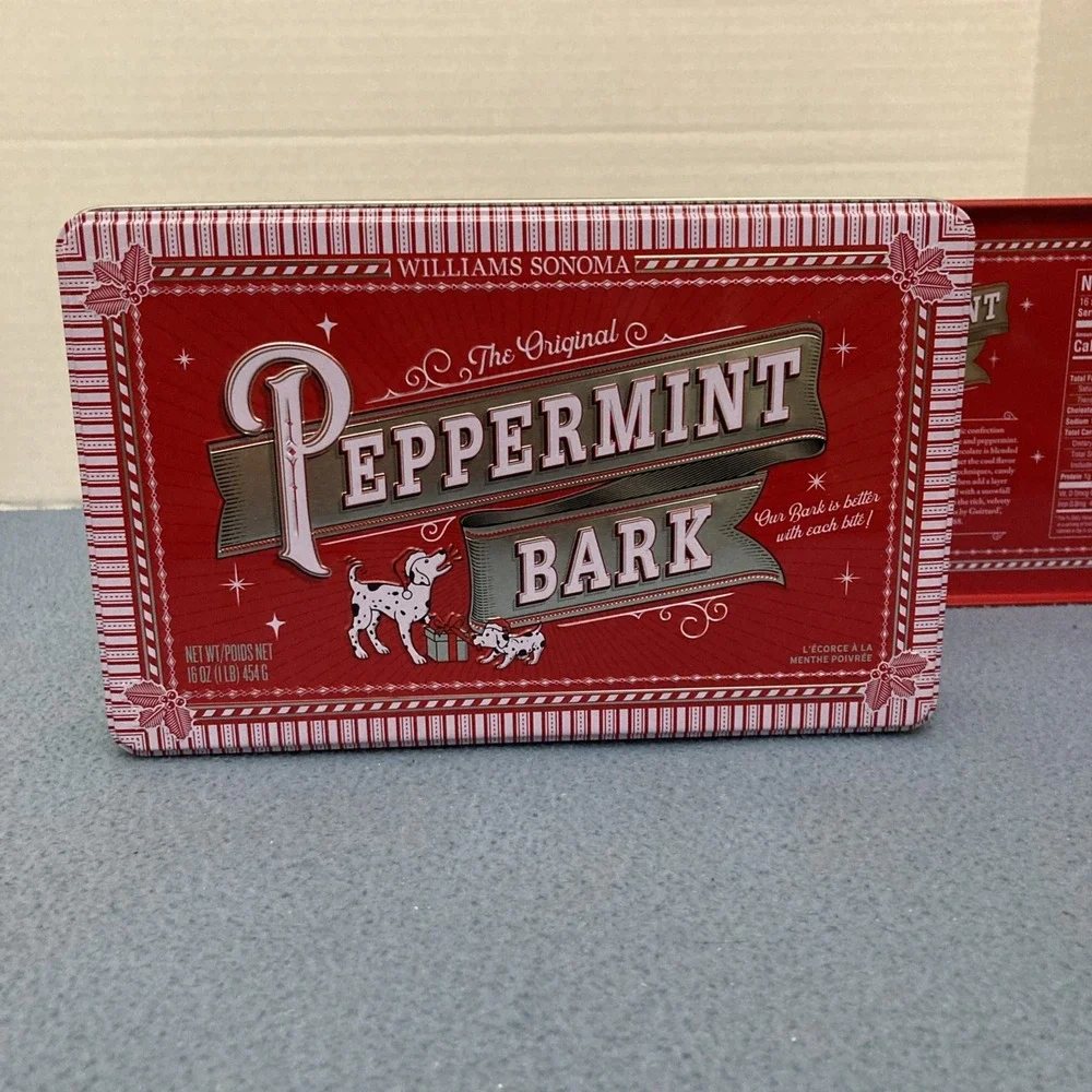 Williams Sonama Peppermint Bark 1 lb/16 oz Tins (Empty) from 2024 - Set‎ of 2